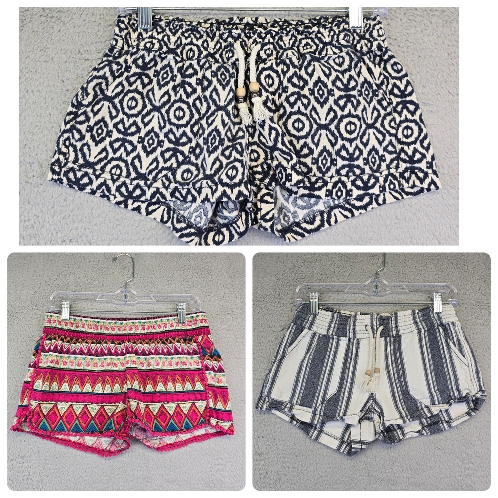 Kiss Pery Linen Shorts Lot‎ Women's M Short Geometric Print Blue Pink Stretchy